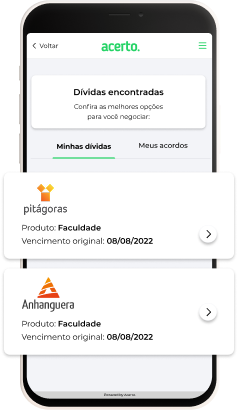 Tela inicial do portal de negociação acessado pelo celular