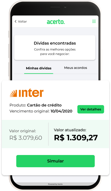 Tela inicial do portal de negociação acessado pelo celular
